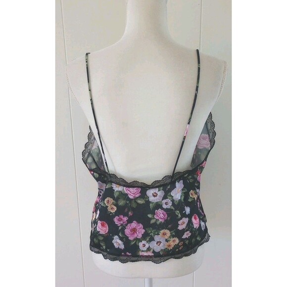 Y2K Lace Trim Cami Tank Top Large Fairy Core Whimsigoth Coquette Black Floral - Picture 4 of 9